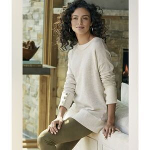 SOFT SURROUNDINGS Rustica Pullover Oversized Cream Top w/Textured Hems Size M